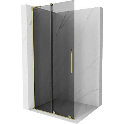 Mexen Velar L, eltolható zuhany paraván Walk-in 120 x 200 cm, 8mm szürke üveg, arany fényes, 871-120-003-43-50