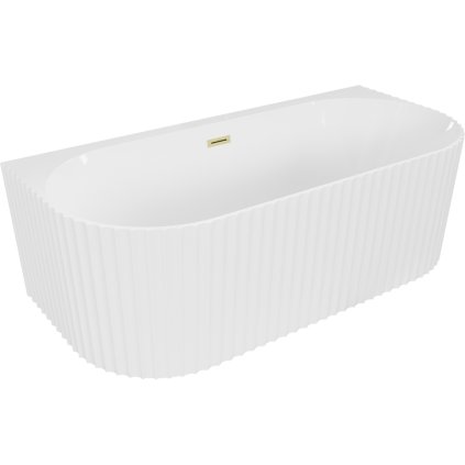 Mexen Sella, falhoz szabadon álló kád, barázdált, 150 x 75 cm, fehér fényes, arany matt túlfolyó, 52711507500-55