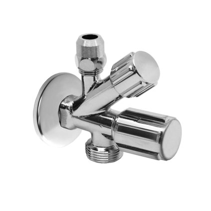 Mereo, Sarokszelep mosógéphez és WC-hez visszacsapó szeleppel és rozettával, króm. sárgaréz, 1/2"x3/8"x3/4", MER-CR39CN