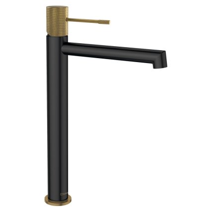 Sapho, SOLARIS szabadon álló mosdócsaptelep kivezetés nélkül, magas, fekete/arany szőnyeg, WD006G