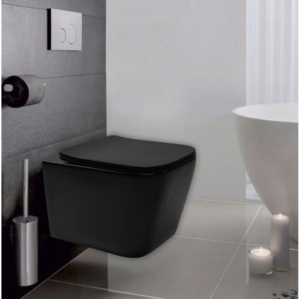 Rea Julio, függő WC csésze Peremnélküli 510x345x315 mm, fekete matt, REA-C6550