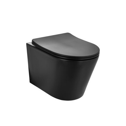 Gamma Mut, falra akasztható wc csésze 48x37 cm Perem nélküli, lassan eső ülőfelülettel, fekete matt, GMA-MUT201-BK