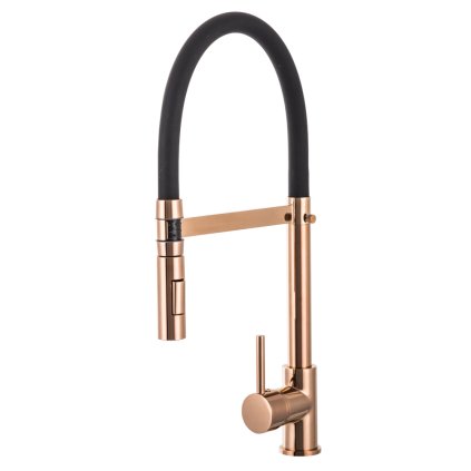 Gamma Vento, mosogató csaptelep rugalmas karral és 2 funkciós kifolyóval, matt fekete-rózsa arany, GMA-BVOK-RG