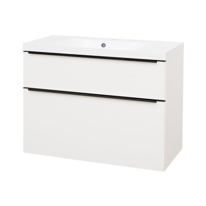 Mereo, Mailo, fürdőszoba szekrény öntött márvány mosdóval 101 cm, fekete fogantyú, MER-CN512MB