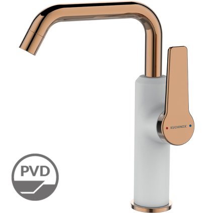 Kuchinox Alanis, mosdócsaptelep L alakú kifolyóval, h-235, fehér rózsa arany, LAV-BQI_625D