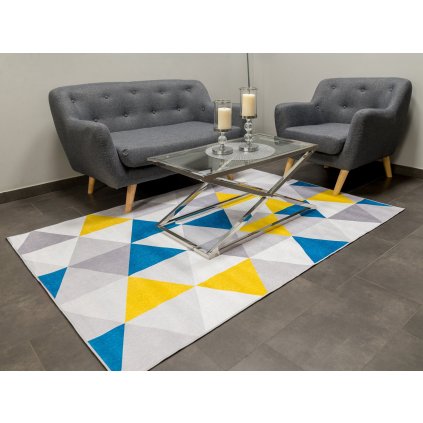 Tutumi, modern szőnyeg 140x200 cm, geometrikus formák, szürke-kék-sárga, SHG-09021