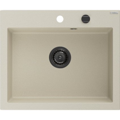 Mexen Elix, 1 tálos gránit mosogató 600 x 500 mm, bézs, fekete szifon, 6525601005-69-B