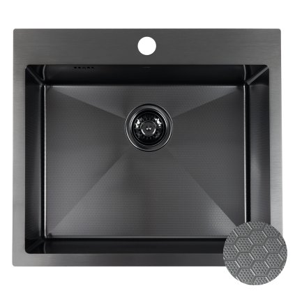 Laveo Malawi, 1 rekeszes rozsdamentes mosogató 580x500x200 mm, fekete, LAV-SLM_710H