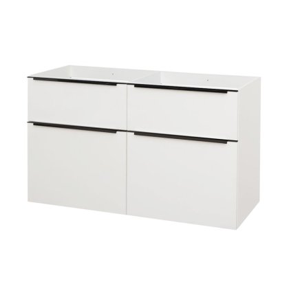 Mereo, Mereo Mailo, fürdőszobaszekrény 121 cm, fehér, fekete fogantyú, MER-CN513SB