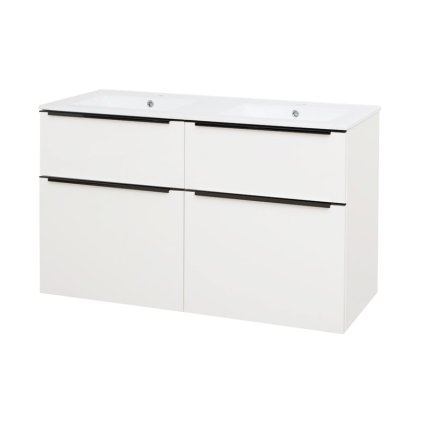 Mereo, Mereo Mailo, fürdőszobaszekrény kerámia mosdóval 121 cm, fehér, fekete fogantyú, MER-CN513B