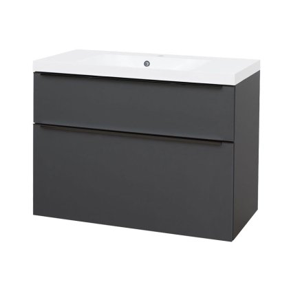 Mereo, Mereo Mailo, fürdőszobaszekrény öntött márvány mosdóval 101 cm, antracit, fekete fogantyú, MER-CN532MB