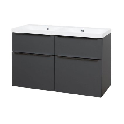 Mereo, Mereo Mailo, fürdőszobaszekrény öntött márvány mosdóval 121 cm, antracit, fekete fogantyú, MER-CN533MB