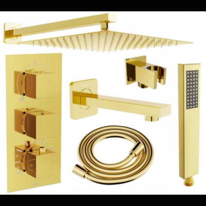 Mexen Cube DR02 rejtett kád-zuhany szett fejzuhannyal 25x25 cm (7in1), arany, 77503DR0225-50