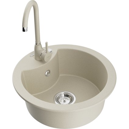 Mexen Diego, 1 kamrás gránit mosogató 49x49 cm és konyhai csaptelep Telma, bézs, 6512-69-670200-69