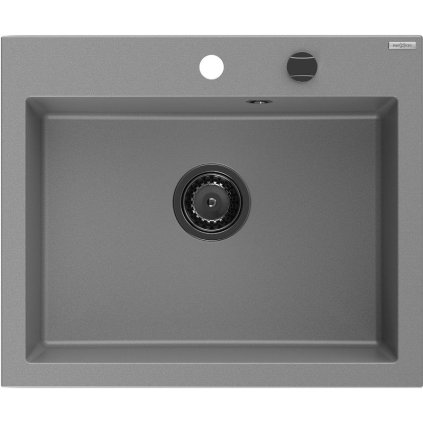 Mexen Elix, 1 rekeszes gránit mosogató 600 x 500 mm, szürke, fekete szifonnal - 6525601005-71-B