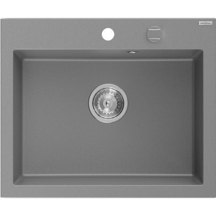 Mexen Elix, 1 rekeszes gránit mosogató 600 x 500 mm, szürke, króm szifon - 6525601005-71