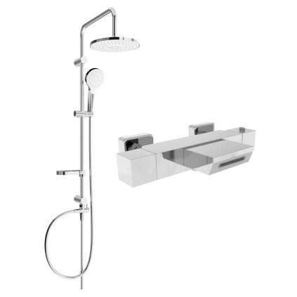 Mexen Erik fürdőzuhany szett esőzuhannyal és fürdő termosztatikus csapteleppel Cube, króm, 77360205-00