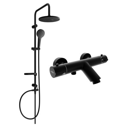 Mexen Erik fürdőzuhany szett esőzuhannyal és Kai termosztatikus csapteleppel, fekete, 77300205-70