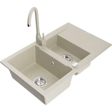 125865 mexen gaspar 1 5 komorovy granitovy drez s odkvapkavacom 74x48 cm a kuchynskou bateriou telma bezova 6507 69 670200 69
