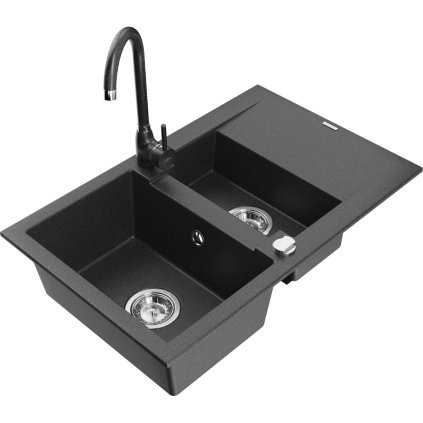125898 mexen gaspar 1 5 komorovy granitovy drez s odkvapkavacom 74x48 cm a kuchynskou bateriou telma cierna skvrnita 6507 76 670200 76