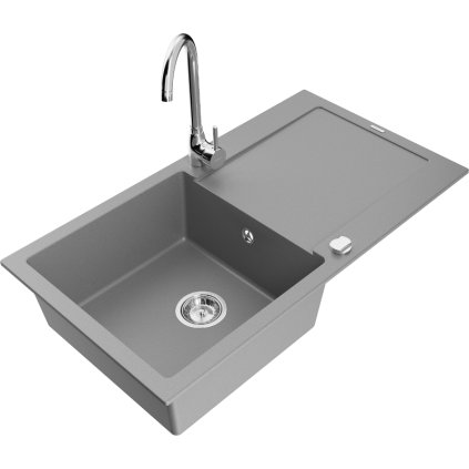 Mexen Leo, 1 kamrás gránit mosogató csepptálcával 90x50 cm konyhai csapteleppel Telma, szürke, 6501-71-670200-00
