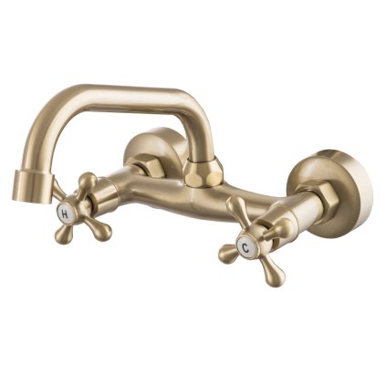 Gamma Retro C, fali mosogatócsaptelep C alakú kifolyóval, matt arany, GMA-BROS-C-BGD