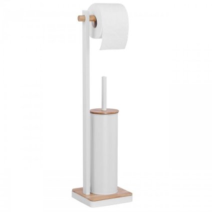 Erga Luki, WC-papír és WC-kefe tartó 2 az 1-ben, fehér-barna, ERG-YKA-P.LUKI-WHT