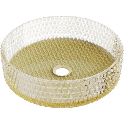 Mexen Aura, üveg pultra szerelhető mosdó 39 × 39 cm, átlátszó / arany, 24013951