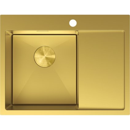 Mexen Exar, 1 rekeszes rozsdamentes mosogató csepegtetővel, bal oldali, 620 x 480 mm, szálcsiszolt arany, 6431621005L-55