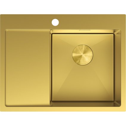 Mexen Exar, 1 rekeszes rozsdamentes mosogató csepegtetővel, jobb oldali, 620 x 480 mm, szálcsiszolt arany, 6432621005P-55