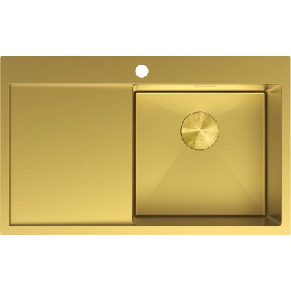 Mexen Exar, 1 rekeszes rozsdamentes mosogató csepegtetővel, jobb oldali, 780 x 480 mm, szálcsiszolt arany, 6434781010P-55