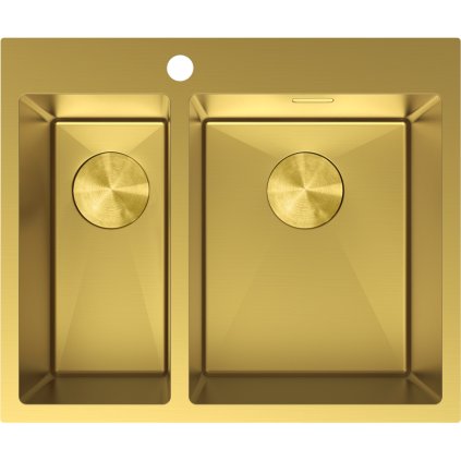 Mexen Flexo, 1,5 rekeszes rozsdamentes mosogató 610 x 510 mm, szálcsiszolt arany, 6446611500-55
