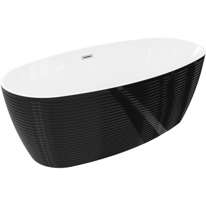 Mexen Lira, szabadon álló kád, mintás, 170 x 80 cm, fehér-fekete, acél túlfolyó, 52831708075-97