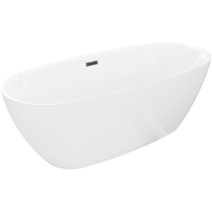 Mexen Luvo Slim, szabadon álló kád 170 × 75 cm, fényes fehér, fekete túlfolyóval, 52801707500-70