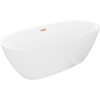 Mexen Luvo Slim, szabadon álló kád 170 × 75 cm, fényes fehér, réz túlfolyóval, 52801707500-65