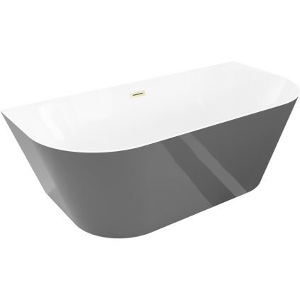 Mexen Oval Slim, szabadon álló, falhoz simuló kád, 170 x 80 cm, fehér-szürke, matt arany túlfolyóval, 52661708062-55