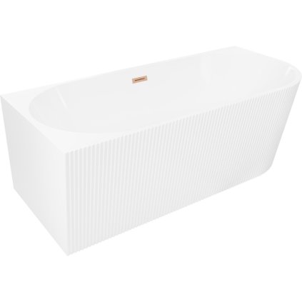 Mexen Silo, sarok szabadon álló, hornyolt kád, bal oldali, 150 x 75 cm, fényes fehér, matt réz túlfolyó, 52891507500L-65