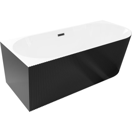 Mexen Silo, sarok szabadon álló, hornyolt kád, bal oldali, 150 x 75 cm, fehér-fekete, matt fekete túlfolyóval, 52891507575L-70