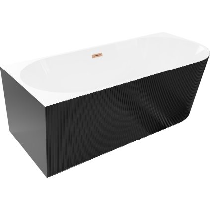 Mexen Silo, sarok szabadon álló, hornyolt kád, bal oldali, 150 x 75 cm, fehér-fekete, matt réz túlfolyó, 52891507575L-65