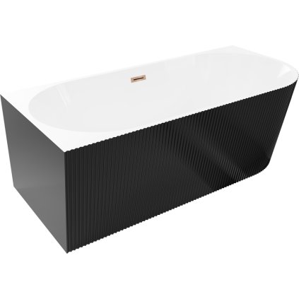 Mexen Silo, sarok szabadon álló, hornyolt kád, bal oldali, 150 x 75 cm, fehér-fekete, rozéarany túlfolyóval, 52891507575L-60