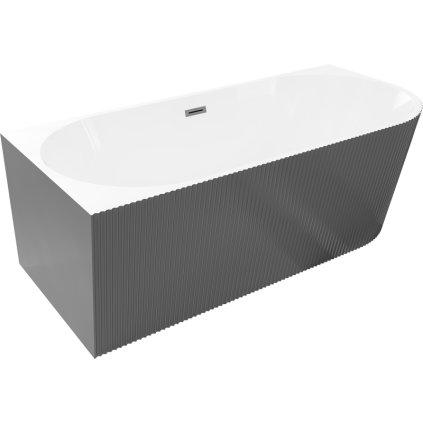 Mexen Silo, sarokba épített szabadon álló, hornyolt kád, bal oldali, 150 x 75 cm, fehér-szürke, grafit túlfolyóval, 52891507562L-95