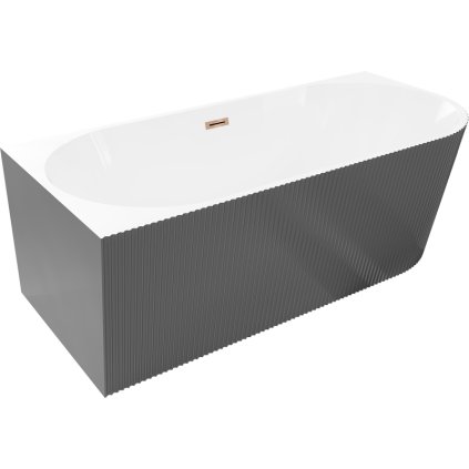 Mexen Silo, sarok szabadon álló, hornyolt kád, bal oldali, 150 x 75 cm, fehér-szürke, rozéarany túlfolyóval, 52891507562L-60