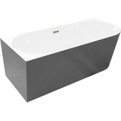 Mexen Silo, sarok szabadon álló, hornyolt kád, bal oldali, 150 x 75 cm, fehér-szürke, fényes arany túlfolyóval, 52891507562L-50