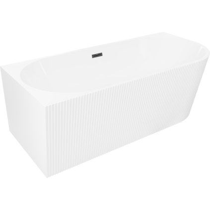 Mexen Silo, sarokba épített szabadon álló, hornyolt kád, bal oldali, 170 x 80 cm, fényes fehér, matt fekete túlfolyóval, 52891708000L-70