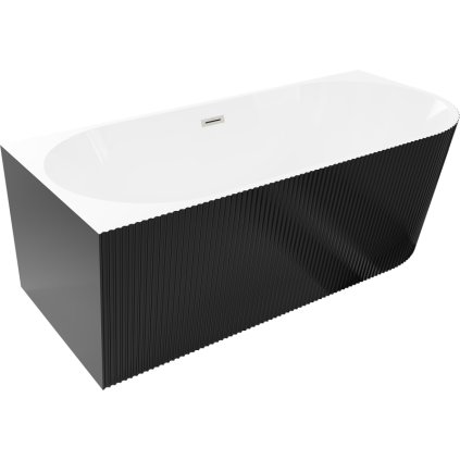 Mexen Silo, sarok szabadon álló, hornyolt kád, bal oldali, 170 x 80 cm, fehér-fekete, acél túlfolyóval, 52891708075L-97