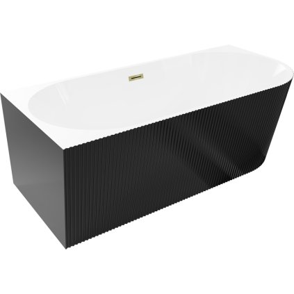 Mexen Silo, sarok szabadon álló, hornyolt kád, bal oldali, 170 x 80 cm, fehér-fekete, fényes arany túlfolyóval, 52891708075L-50