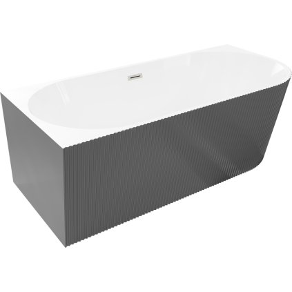 Mexen Silo, sarokba épített szabadon álló, hornyolt kád, bal oldali, 170 x 80 cm, fehér-szürke, acél túlfolyóval, 52891708062L-97