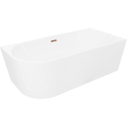 Mexen Silo, sarok szabadon álló, hornyolt kád, jobb oldali, 150 x 75 cm, fényes fehér, rozéarany túlfolyóval, 52891507500P-60