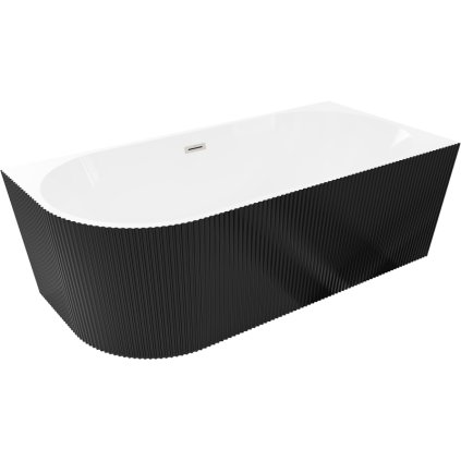 Mexen Silo, sarok szabadon álló, hornyolt kád, jobb oldali, 150 x 75 cm, fehér-fekete, acél túlfolyó, 52891507575P-97