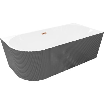 Mexen Silo, sarok szabadon álló, hornyolt kád, jobb oldali, 170 x 80 cm, fehér-szürke, matt réz túlfolyó, 52891708062P-65